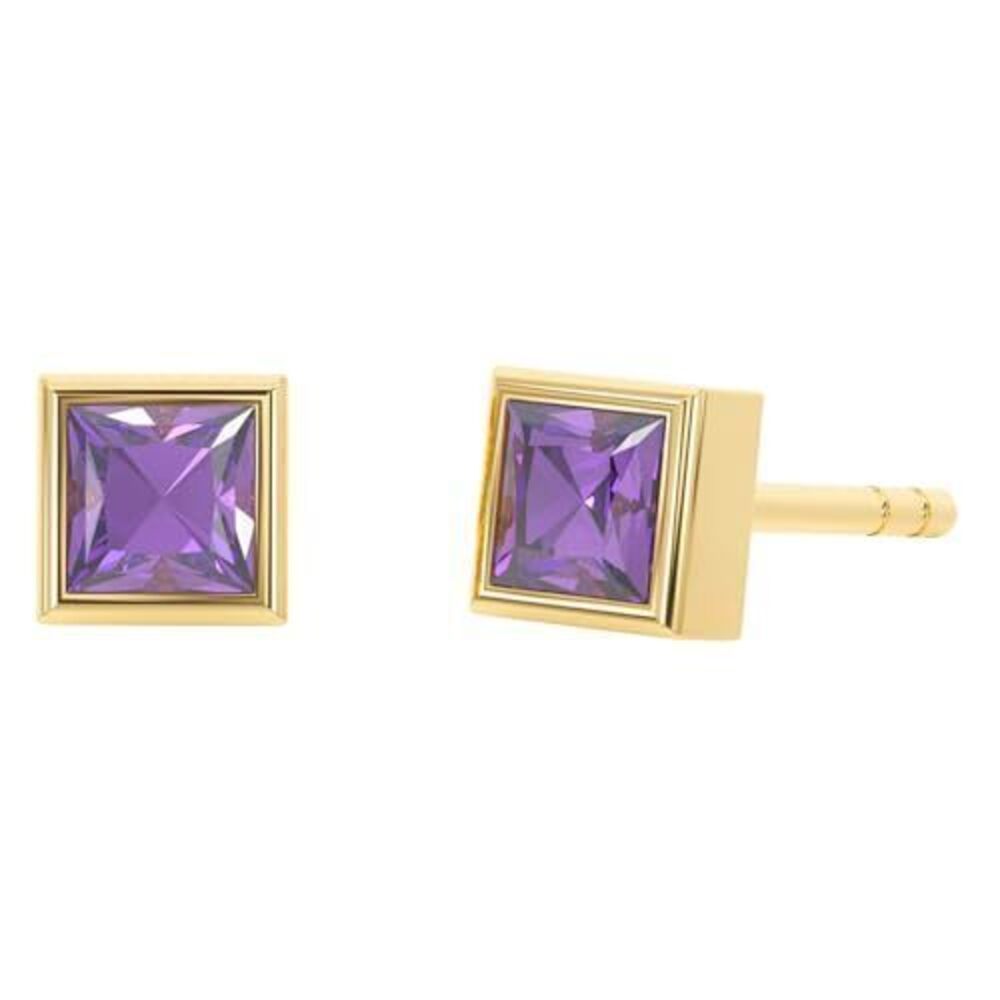 2614 Amethyst Stud Earrings , Square Stud Earrings - Hypoallergenic 18K